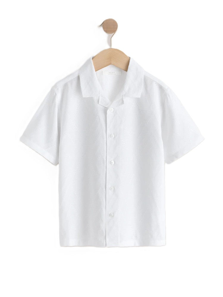 NEXT White Textured Short Sleeve Revere Collar Textured Shirt (3-16yrs)
